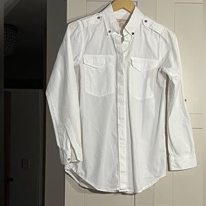 Michael Kors white cotton blouse, front flap pockets, sleeves can be up or down